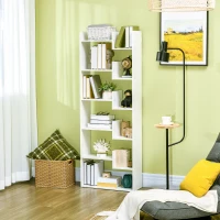 HOMCOM Estante para Livros de 6 Níveis Estante com 11 Compartimentos Abertos Anti-Tombo 61x21,6x162,6cm Branco(m-10)