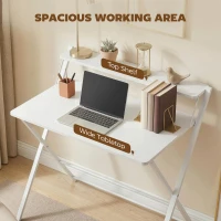 HOMCOM Compact Folding Desk for Small Spaces with Storage Shelf for Home Office, White(m-5)
