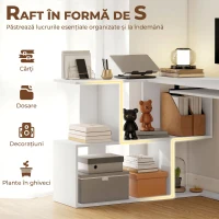 HOMCOM Birou de Colț Modern cu Raft Glisant pentru Tastatură și Rafturi pe 4 Niveluri, Alb(m-5)