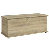 HOMCOM Large 114L Storage Chest Grey Wood Bench Trunk with Safety Lid for Bedroom Hallway and Living Room 100 x 40 x 40cm(m-14)