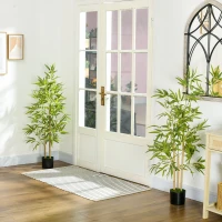 HOMCOM Conjunto de 2 Plantas Artificiais com Vaso Plantas Sintéticas de Bambu com 498 Folhas para Decoração Ø15x120 cm Verde(m-2)