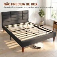 HOMCOM Cama Estofada 140x200 cm com Cabeceira Almofadada, Estrado de Ripas e Espaço Livre Inferior, Cinzento(m-7)