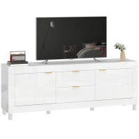 HOMCOM TV-Schrank für Fernseher bis zu 75 Zoll, modernes Entertainment-Center mit 2 Schränken und 2 Schubladen, Hochglanz Weiß(m-12)