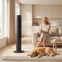 HOMCOM Tower Fan with WiFi Control Standing Floor Fan with Remote Control 116 cm Black(m-10)