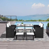 Outsunny Sitzgruppe für 8 Personen Polyrattan Gartenset Sitzgarnitur Schwarz(m-10)