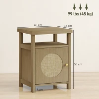 HOMCOM Mesita de Noche con Puerta de Ratán Mesilla de Noche con Estante Abierto y Compartimento 40x35x55 cm Madera Natural(m-3)