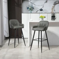 HOMCOM Set 2 Scaune de Bar Moderne cu Suport pentru Picioare și Spătar, Piele Ecologică PU și Oțel, Gri(m-10)