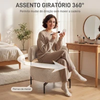 HOMCOM Poltrona de Sala com Assento Rotativo Revestida em Tecido Linho Assento Amplo Acolchoado Espesso Pés de Metal Bege(m-6)