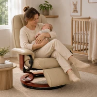 HOMCOM Relaxfauteuil, verstelbaar, ligfunctie, tot 120 kg, kunstleer, 78 x 87 x 100 cm, crème(m-9)