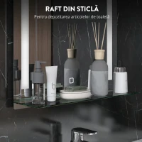 kleankin Oglindă de baie cu lumină LED reglabilă în 3 culori și raft din sticlă, 50x12x70 cm, argintiu(m-4)