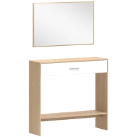 HOMCOM Móvel de Entrada com Espelho, Gaveta e Prateleira para Corredor 91,5x27,9x85,5 cm Carvalho(m-1)