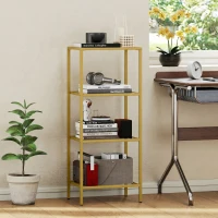 HOMCOM Raft cu 4 Niveluri Minimal din Metal și Sticlă Temperată, 40x30x96,5 cm, culoare Aurie(m-7)