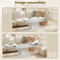 HOMCOM Tavolino da Caffè Estensibile con Vano Contenitore Moderno, 108-178.5x53x49 cm, Bianco Lucido(m-3)