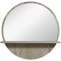 kleankin 45cm Round Home Mirror, with Shelf - Grey Wood-Effect(m-1)