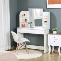HOMCOM Postazione da Trucco, Tavolo per Toeletta in Legno Bianco, con Specchiera e Cassetto (108cm x 40cm x 142cm)(m-10)