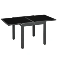 Outsunny Extending Garden Table, Outdoor Dining Table with Aluminium Frame and Tempered Glass Tabletop, 80/160 x 80 x 75 cm, Black(m-1)