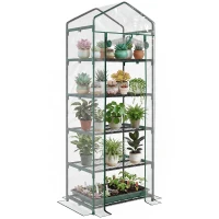 Outsunny Mini Serra da Giardino e Terrazza per Piante a 5 Ripiani in Acciaio con Copertura in PVC, 69x49x193 cm, Verde(m-1)