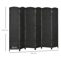 HOMCOM Paravan decorativ pliabil cu 6 panouri, împletit, 240x170 cm, negru(m-3)