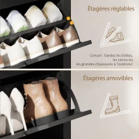 HOMCOM Armoire à Chaussures 3 Portes abattantes 2 Compartiments Panneaux Particules noir chêne(m-5)