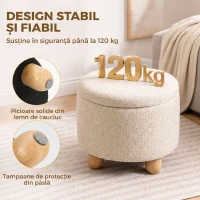 HOMCOM Otoman Rotund de Depozitare din Material Textil de Iută, 19 L, cu Capac, Bej(m-7)