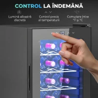 HOMCOM Frigider pentru Vin 15 Sticle, Capacitate 44L, cu Control Temperatură și Rafturi Reglabile, Negru(m-7)