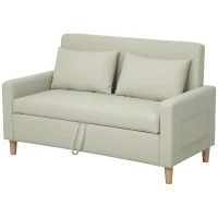 HOMCOM Sofá de 2 Plazas Tapizado en Lino Sintético con Espacio de Almacenaje 2 Almohadas y Patas de Madera 135x71x84 cm Beige(m-11)
