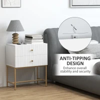 HOMCOM Elegant Two-Drawer Bedside Table - White(m-7)