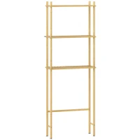 HOMCOM Dulap deasupra WC-ului cu 3 rafturi cu lamele economisitoare de spațiu din bambus, 63,5x25,5x181 cm, culoare lemn(m-1)