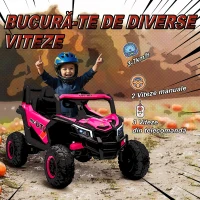 AIYAPLAY Mașină Electrică UTV pentru Copii 12V cu Centură, Telecomandă, Suspensii, USB, 3-7 km/h, 3-5 Ani, Roz(m-5)