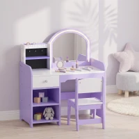 AIYAPLAY Tocador de Maquillaje Niña con Espejo de LED de 2 Colores Taburete 2 Soportes para Joyas Cajón 2 Compartimentos Morado(m-12)