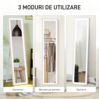 HOMCOM Oglindă iluminată cu lumini LED reglabile și buton tactil, din sticlă și MDF, 40x5x160 cm, albă(m-7)