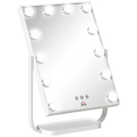 HOMCOM Espelho de Maquilhagem Espelho de Mesa com 12 Luzes LED 3 Temperaturas de Cores Ecrã Tátil Ajustável e Função de Memória para Dormitório Casa de Banho 32,8x11x47,4cm Branco(m-11)