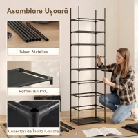 HOMCOM Pantofar 10 Etajere, Cover Antipraf, 20 Perechi, 45 x 30 x 175 cm, Negru(m-7)