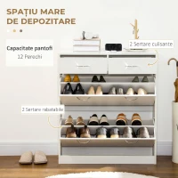 HOMCOM Etajeră pentru Pantofi, 12 Perechi, cu 2 Rafturi Interioare Reglabile și 2 Sertare, din Lemn, 80x30x91,5 cm, Alb(m-4)