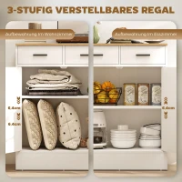 HOMCOM Sideboard mit Stauraum, Kommode mit 2 Schubladen, verstellbares Regal, für Küche, Wohnzimmer, Flur, Naturholz, Weiß(m-5)