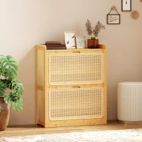 HOMCOM Meuble à chaussures 14 paires, armoire à chaussures 2 tiroirs rabattables, étagères réglables, 69x29x83cm, bois naturel(m-11)
