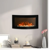 HOMCOM Șemineu Electric de Perete cu Lumină LED în 7 Culori, Putere 1000/2000W și Temperatură 15-30°C, Negru(m-2)