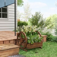 Outsunny Jardinera de Madera Macetero Exterior de 3 Niveles Diseño de Escalera Orificios de Drenaje 61x62x57 cm Carbonizado(m-7)