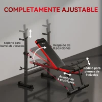 SPORTNOW Banco de Musculación Multifuncional con Soporte para Barra Ajustable y Respaldo Regulable para Casa Gimnasio(m-6)