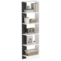 HOMCOM Bibliotecă Modernă Economisitoare de Spațiu cu 5 Rafturi din Lemn 45x21x170 cm, Alb și Negru(m-11)