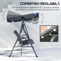 Outsunny Balansoar de Grădină 3 Locuri din Ratan PE cu Acoperiș Reglabil și Suporturi pentru Pahare, Balansoar de Exterior cu Cadru din Oțel, Capacitate 320 kg, 204x112x150 cm, Gri(m-5)