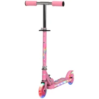 HOMCOM Roller Kinder Scooter mit LED Rädern 124 mm Rollen klappbarer Höhenverstellbar mit Musik Hinterradbremse Rosa(m-7)