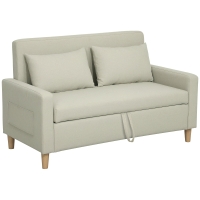 HOMCOM Sofá de 2 Plazas Tapizado en Lino Sintético con Espacio de Almacenaje 2 Almohadas y Patas de Madera 135x71x84 cm Beige