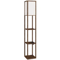 HOMCOM Lampada da Terra con Ripiani, Luce Regolabile, Interruttore a Pedale e Porte USB, Marrone(m-1)