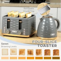 HOMCOM Kettle and Toaster Sets, 3000W 1.7L Rapid Boil Kettle & 4 Slice Toaster with 7 Browning Controls, Defrost, Reheat and Crumb Tray, UK Otter thermostat, Grey(m-5)