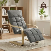 HOMCOM Butaca de Salón Tapizada en Lino con Reposapiés con Balanceo Suave Respaldo Alto Asiento Amplio Gris(m-3)