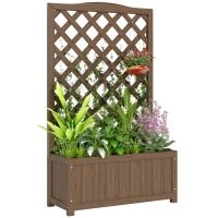 Outsunny Jardinière avec treillis, bac à fleurs, pour plantes grimpantes, légumes, fleurs, en bois massif, 70x28x117cm café foncé(m-11)