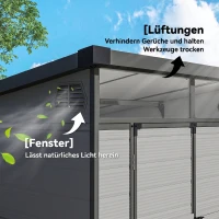 Outsunny Căsuță de Grădină din Plastic pentru Unelte cu Ferestre, Orificii de Aerisire și Încuietoare, 1.9x1.9 m, Gri Deschis(m-10)