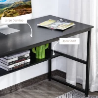 HOMCOM Computer Desk with Storage Shelf, 120 x 60cm Home Office Desk with Metal Frame, Study Table, Easy Assembly, Black(m-4)