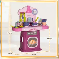 AIYAPLAY Bucătărie de jucărie pentru copii 3-6 ani cu 38 de accesorii și sunete realiste, din PP și ABS, 51x21x60 cm, roz(m-3)